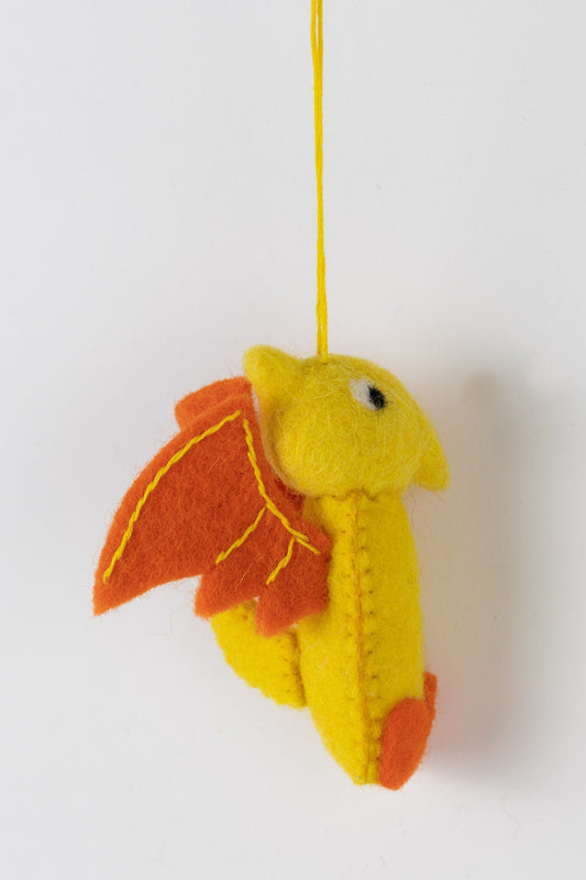 Ornament dino flying M/2 felt 4H yellow/orange