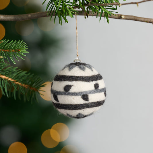 Ornament ball stripes M/2 felt 2.5D cream/gray