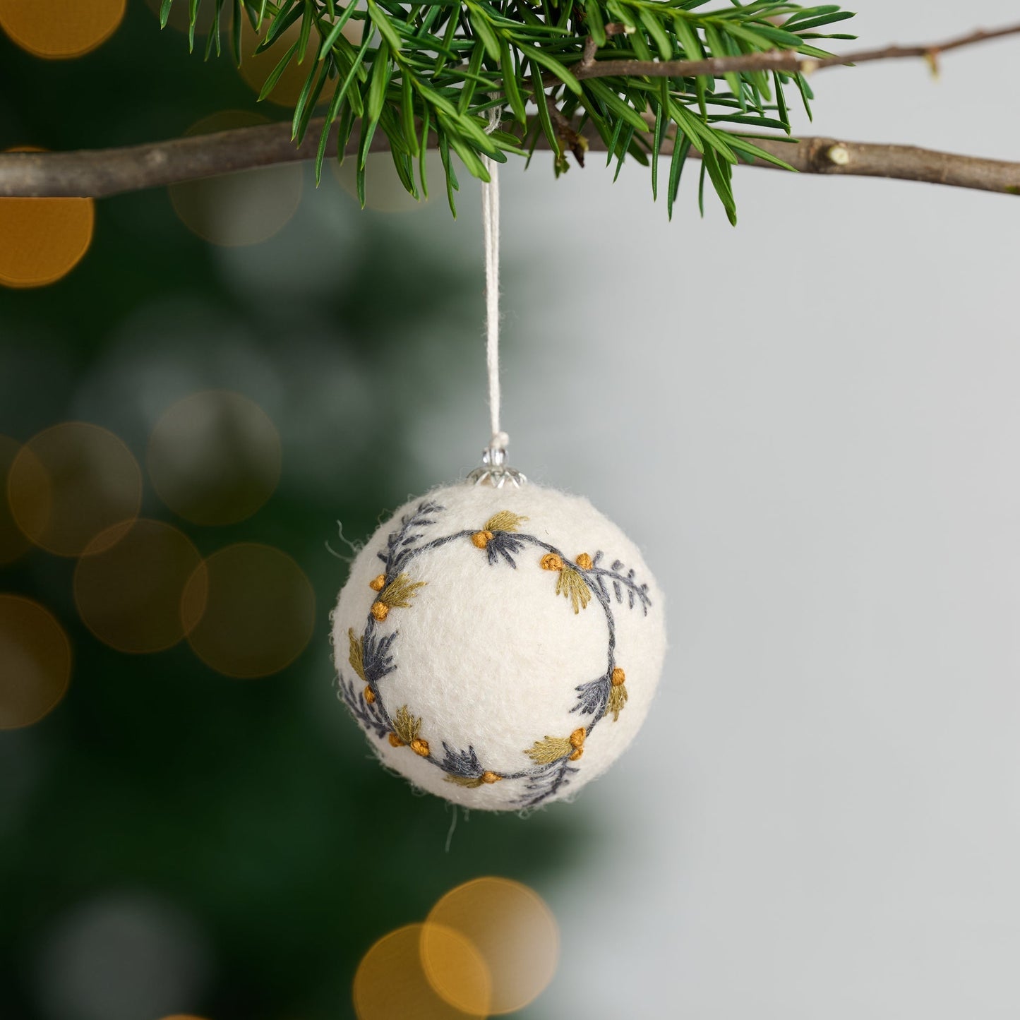 Ornament, "Lovely Wreath" Embroided Felt Ball