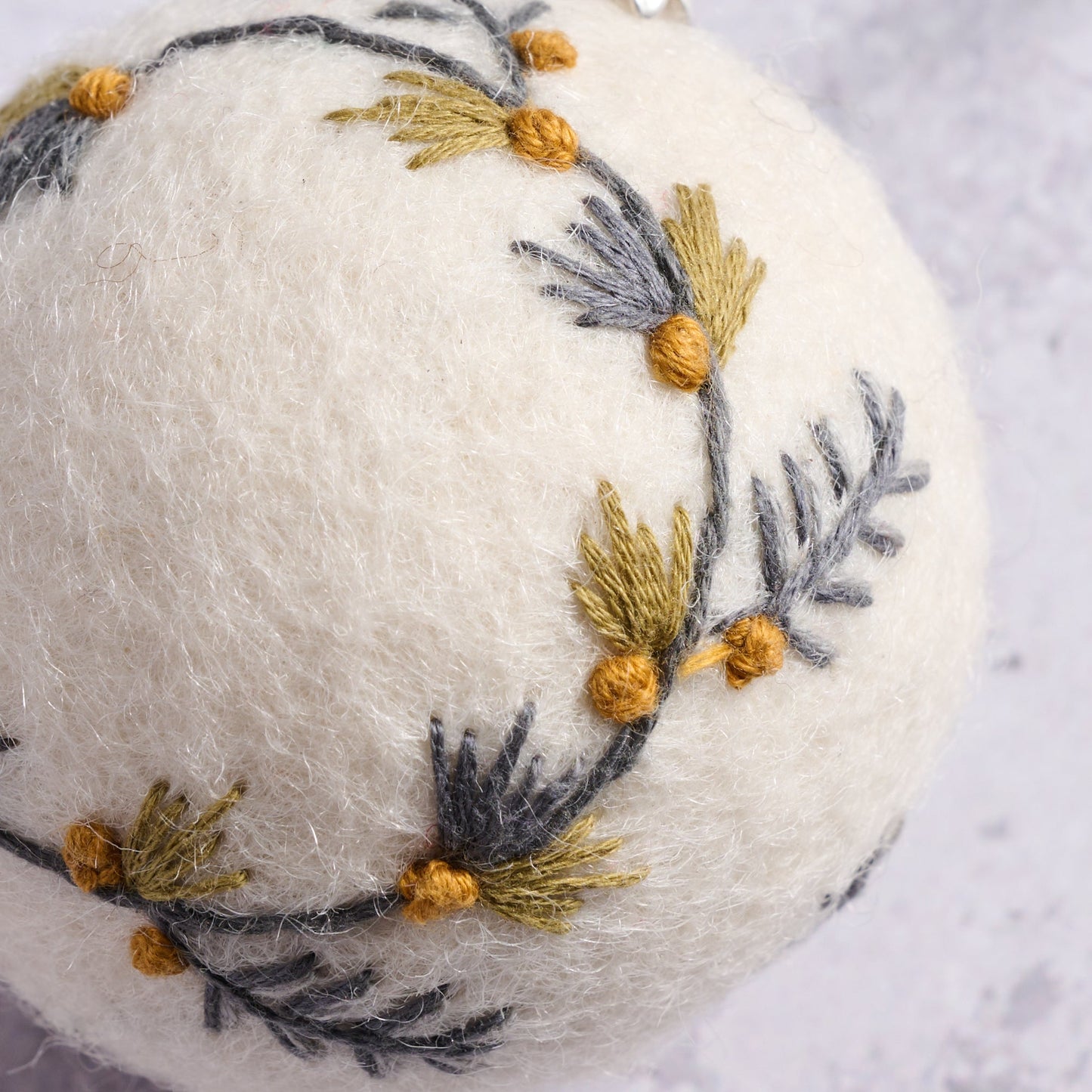Ornament, "Lovely Wreath" Embroided Felt Ball
