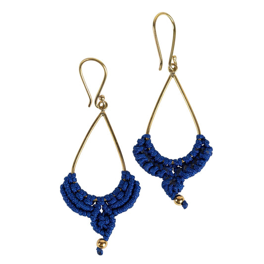 Earrings dew drop macrame mtl/nylon 2.75L navy/br