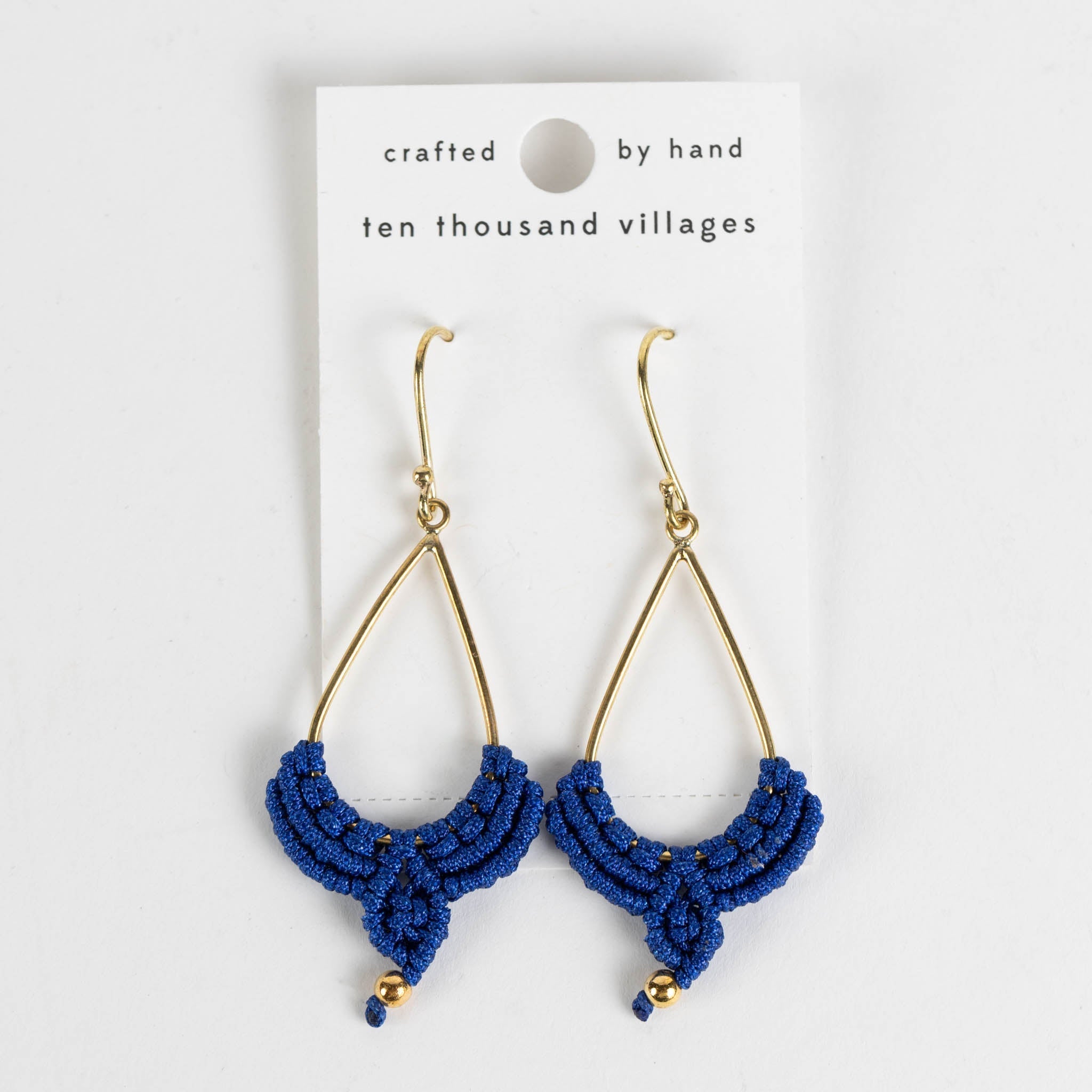 Earrings dew drop macrame mtl/nylon 2.75L navy/br