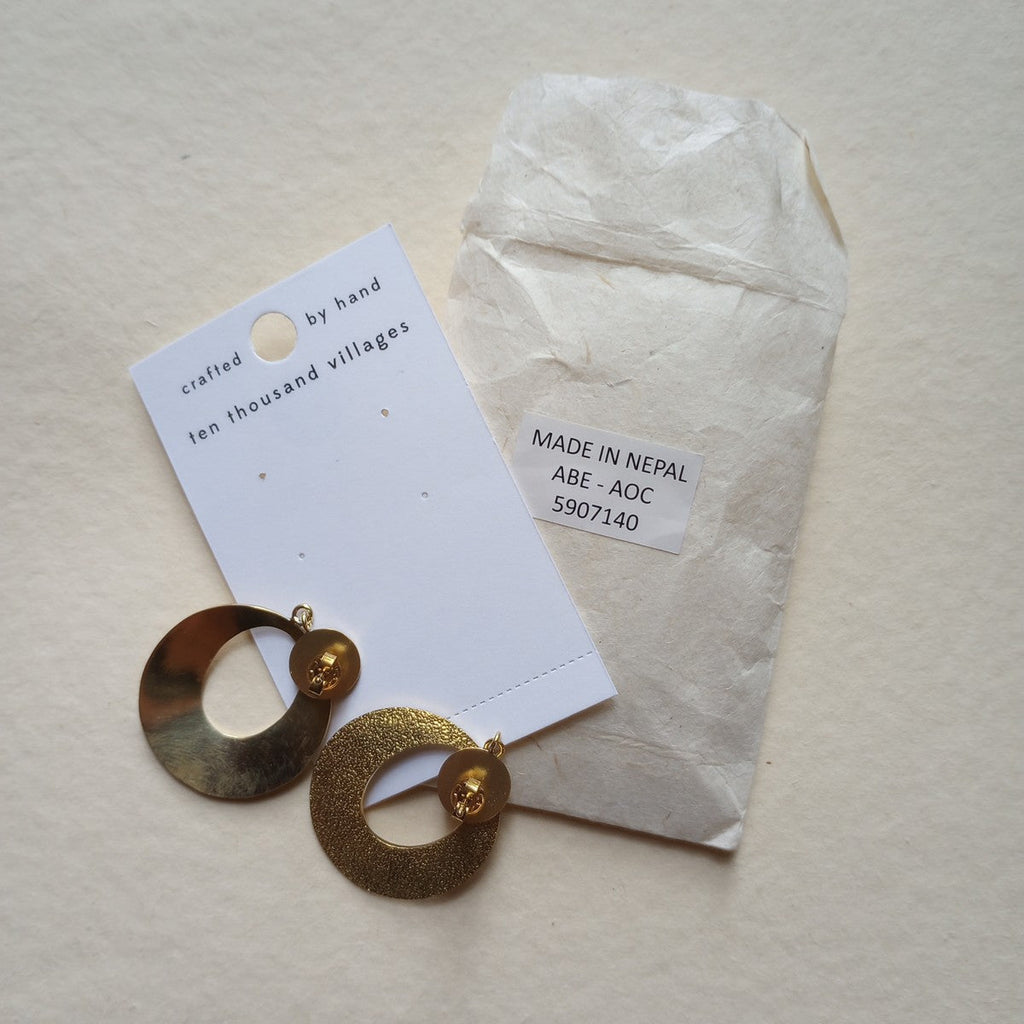 Earrings textured discs w/oval cutout br 1.75L br