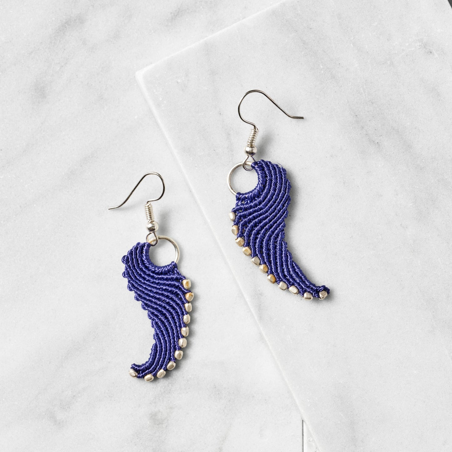 Earrings wings macrame nylon/copper 2L prpl/silv