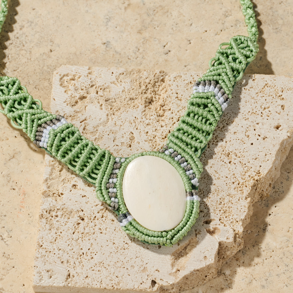 Chhaya Macrame and Bone Necklace