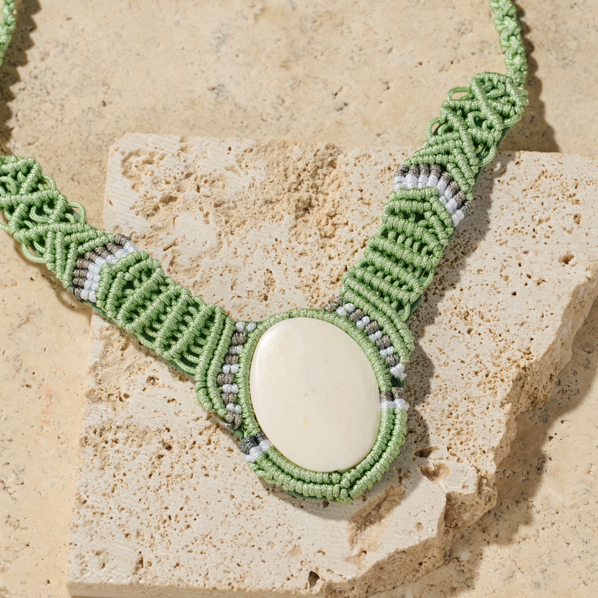 Chhaya Macrame and Bone Necklace