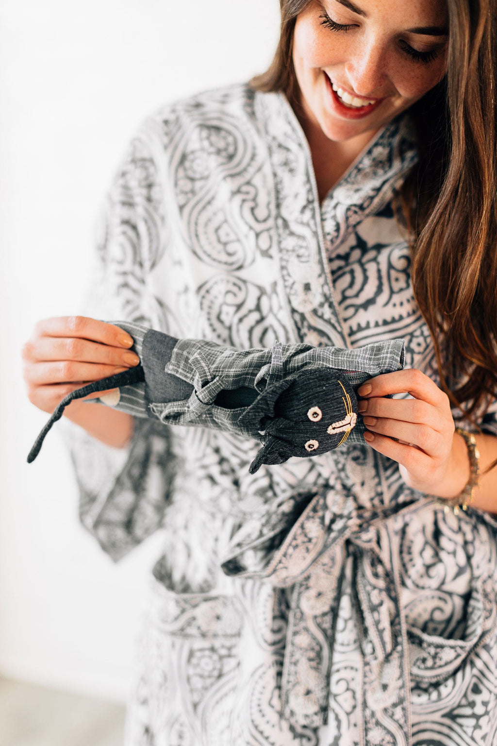 Cat eye pillow patchwork cttn/flax