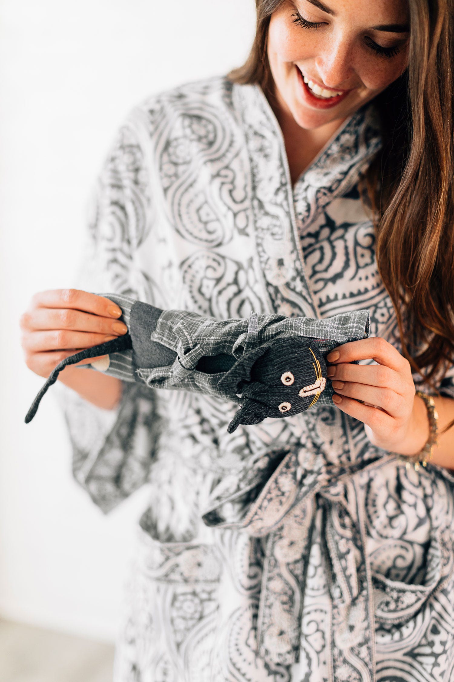 Cat eye pillow patchwork cttn/flax