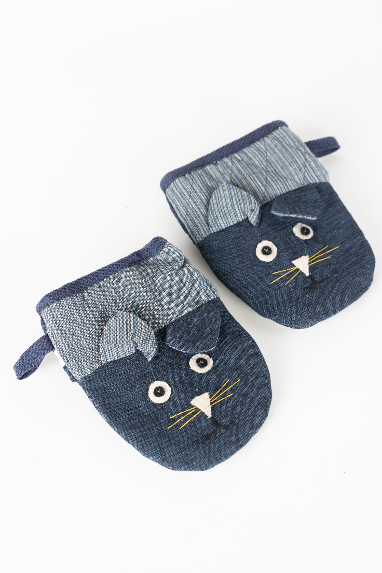 Mitts cats f/oven S/2 cotton 7Lx5.5W blue/asst