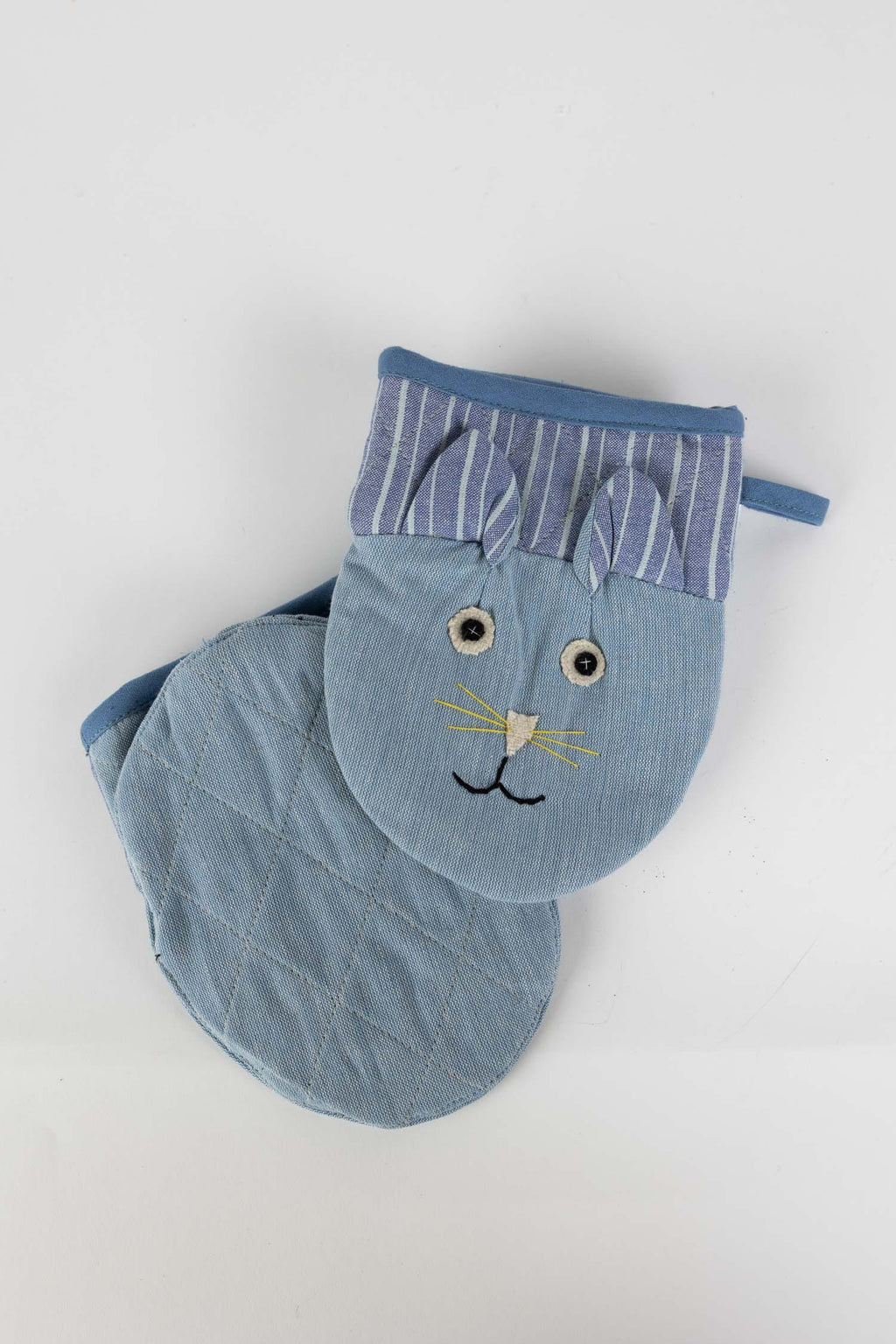 Mitts cats f/oven S/2 cotton 7Lx5.5W blue/asst