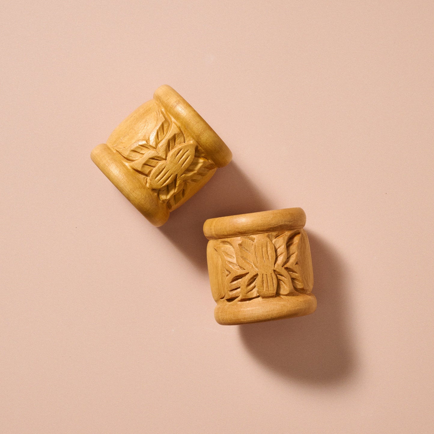 Lotus Blossom Carved Wood Napkin Rings