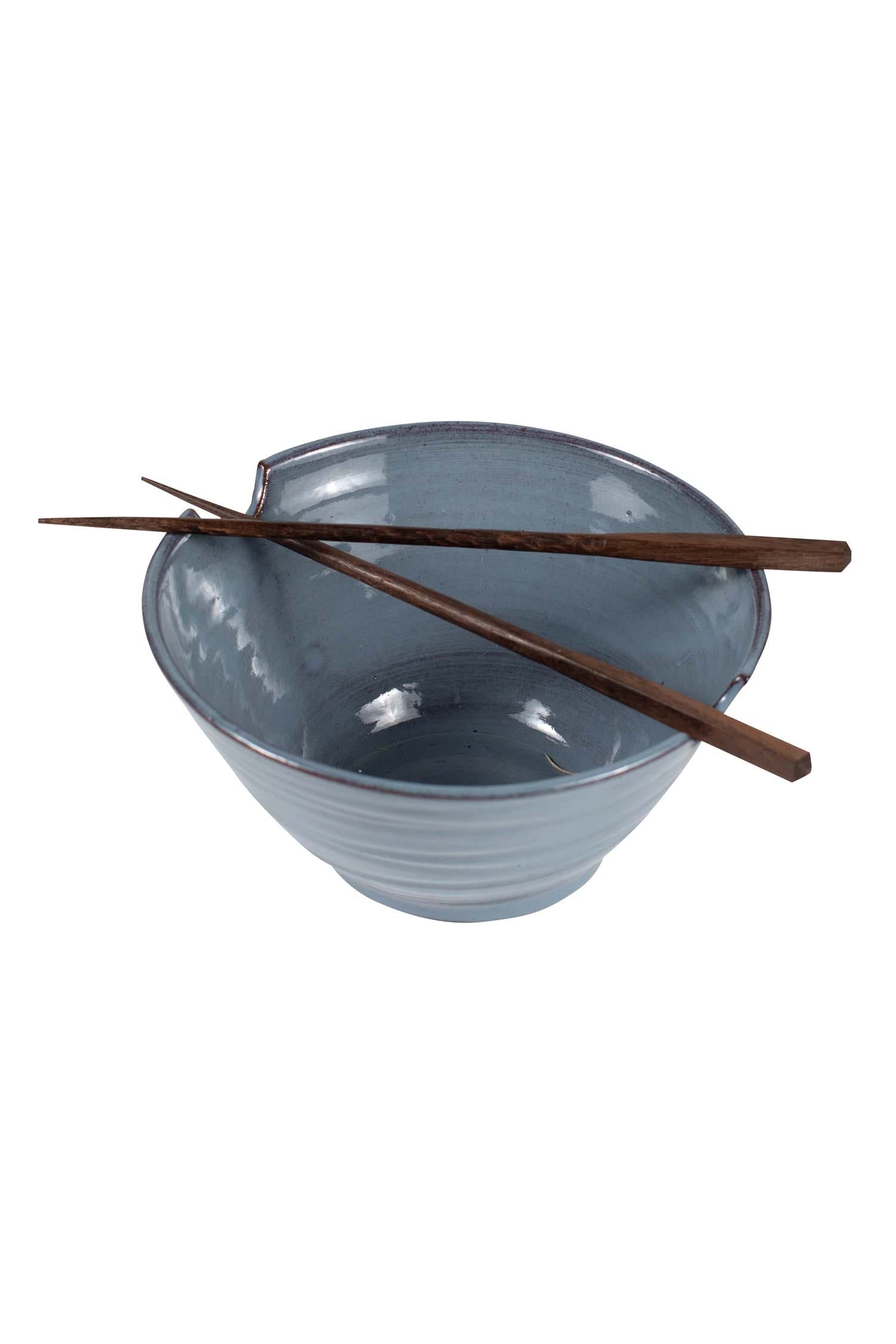 Bowl w/chopsticks ceramic 6Dx3H blue/brown