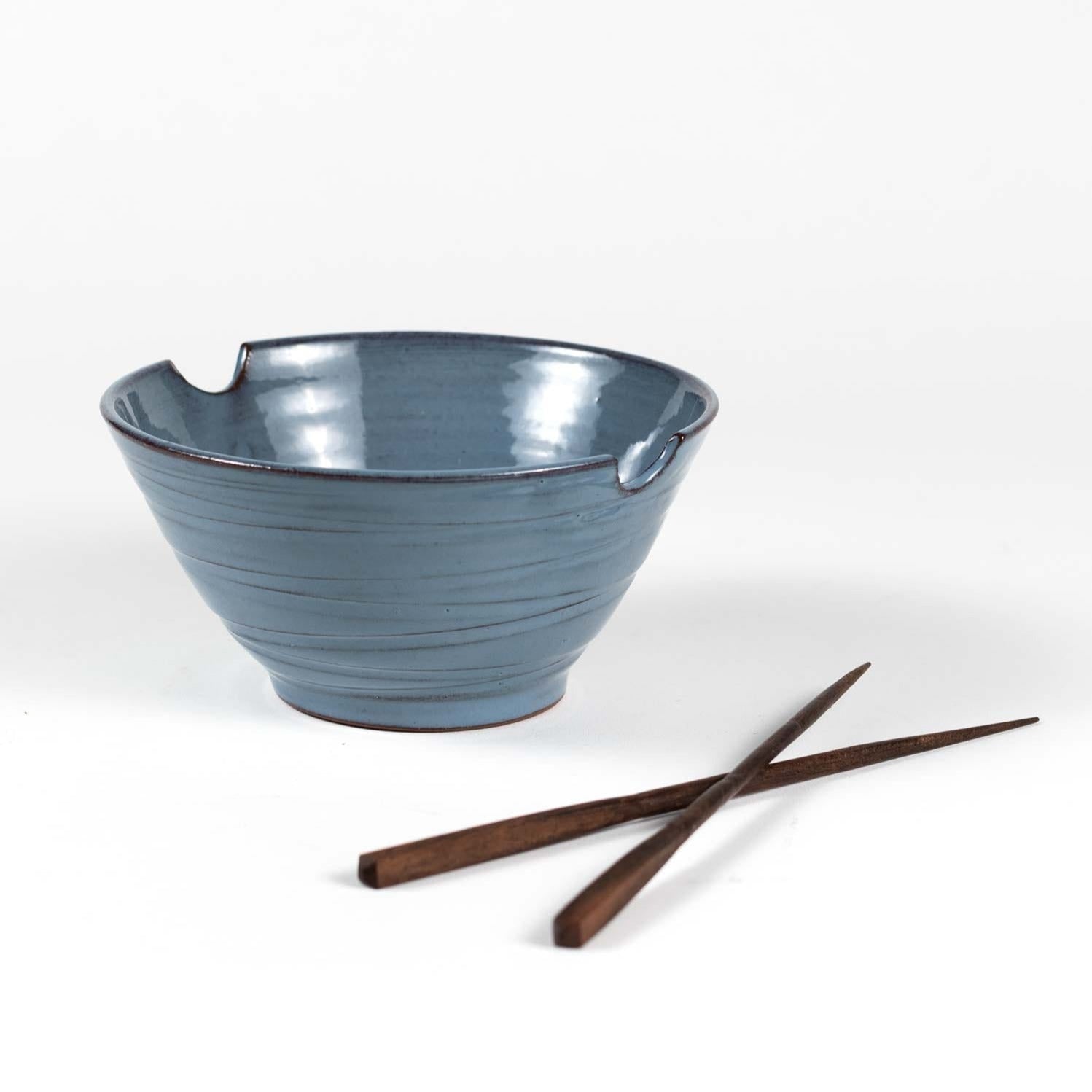 Bowl w/chopsticks ceramic 6Dx3H blue/brown
