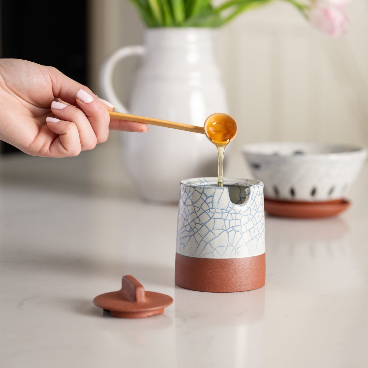 Ciya Blue Crackle Honey Pot