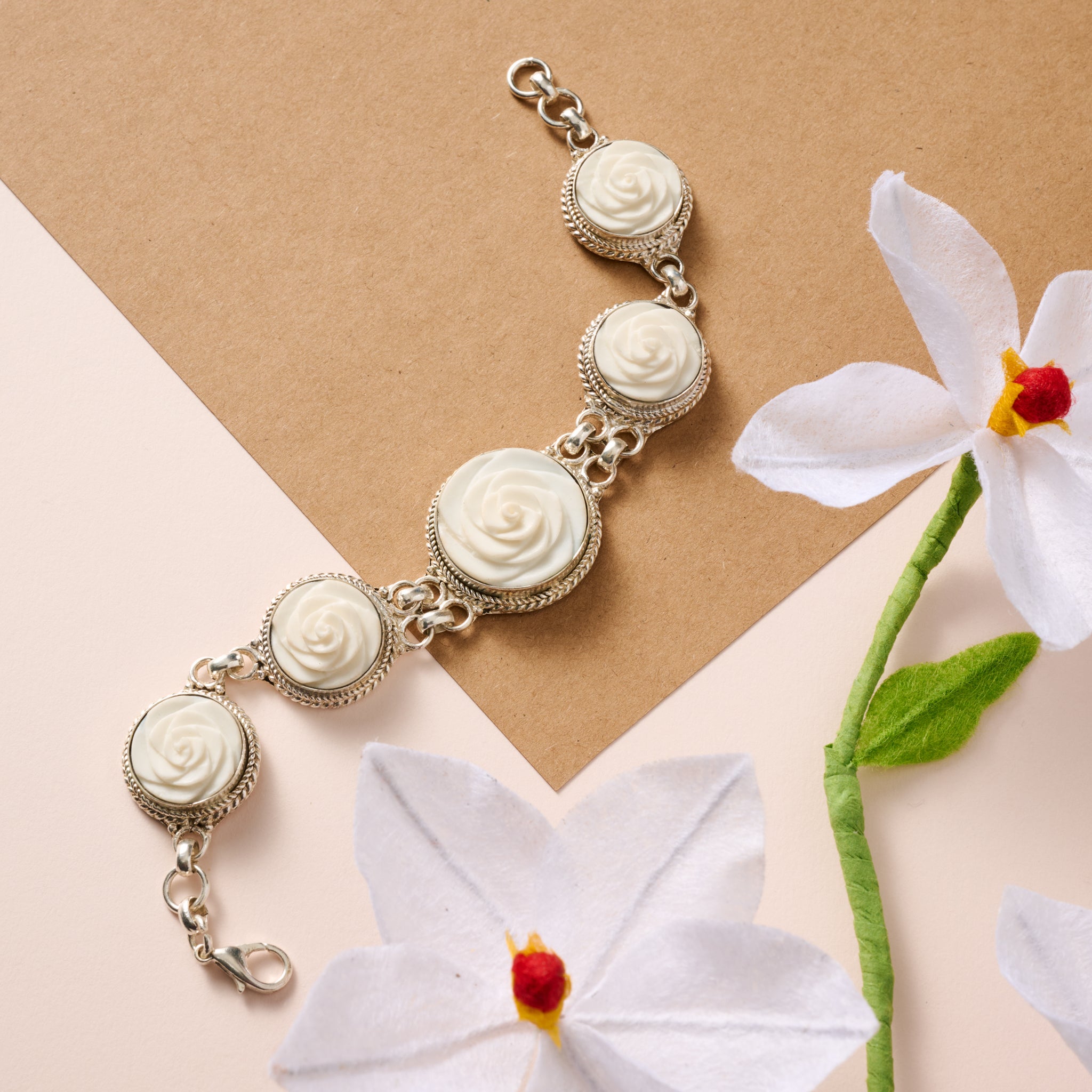 Bagaica Rose Carved Bone Bracelet