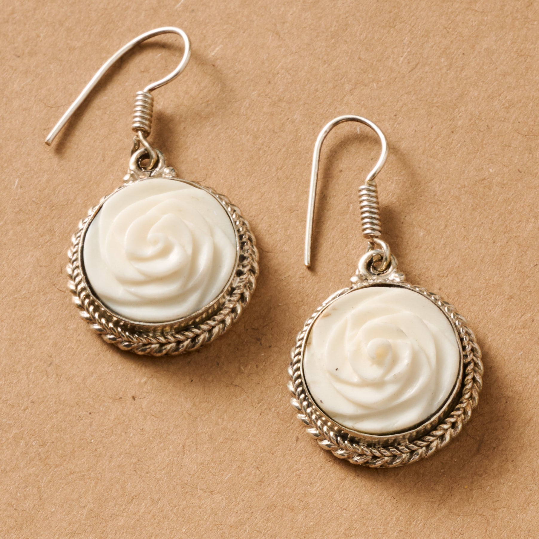 Bagaica Rose Carved Bone Earrings