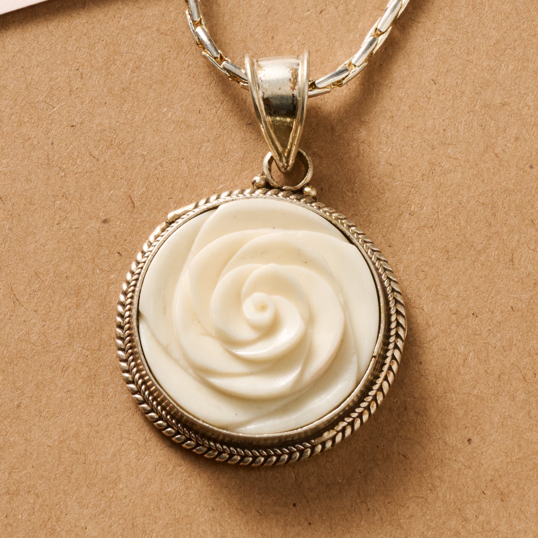 Bagaica Rose Carved Bone Necklace