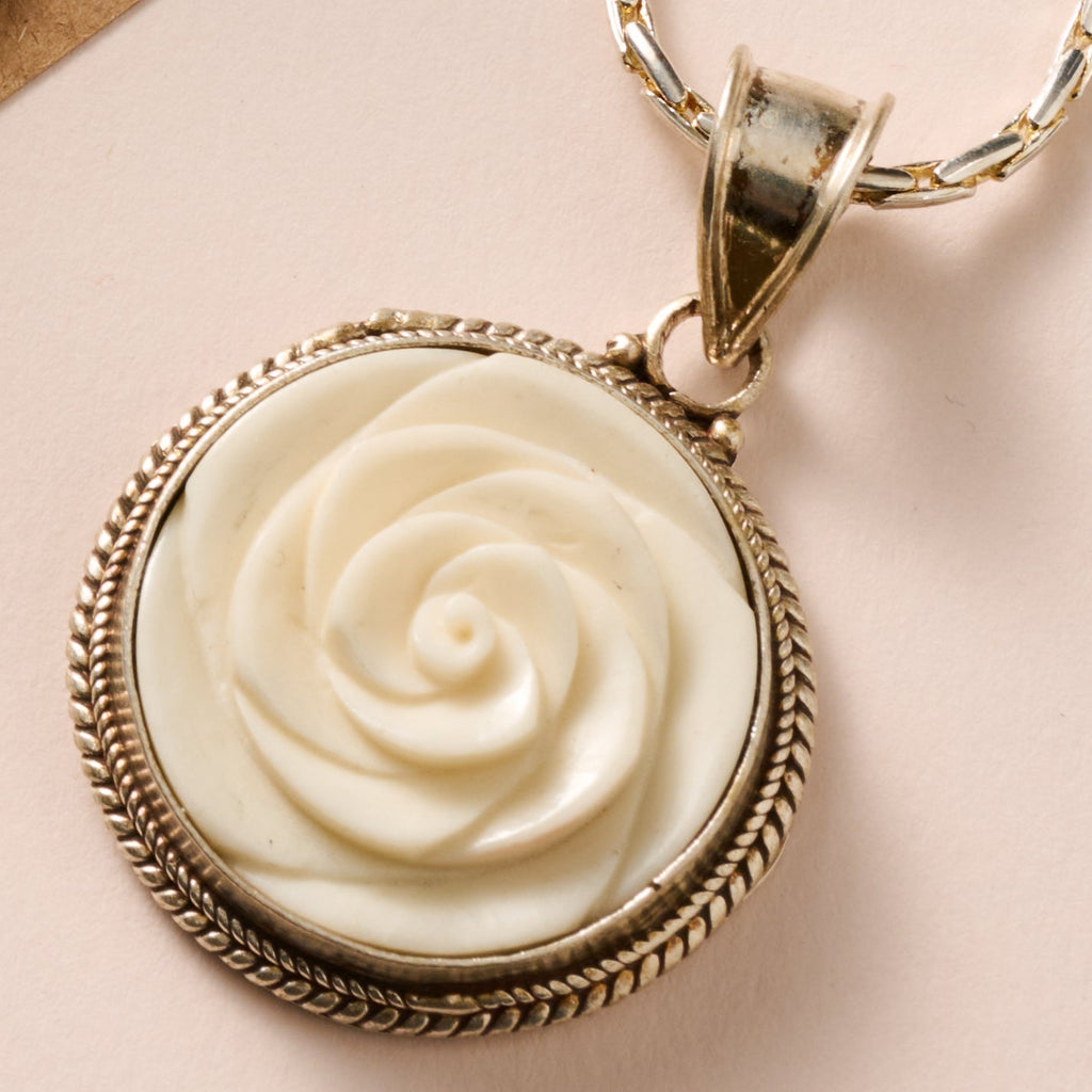Bagaica Rose Carved Bone Necklace