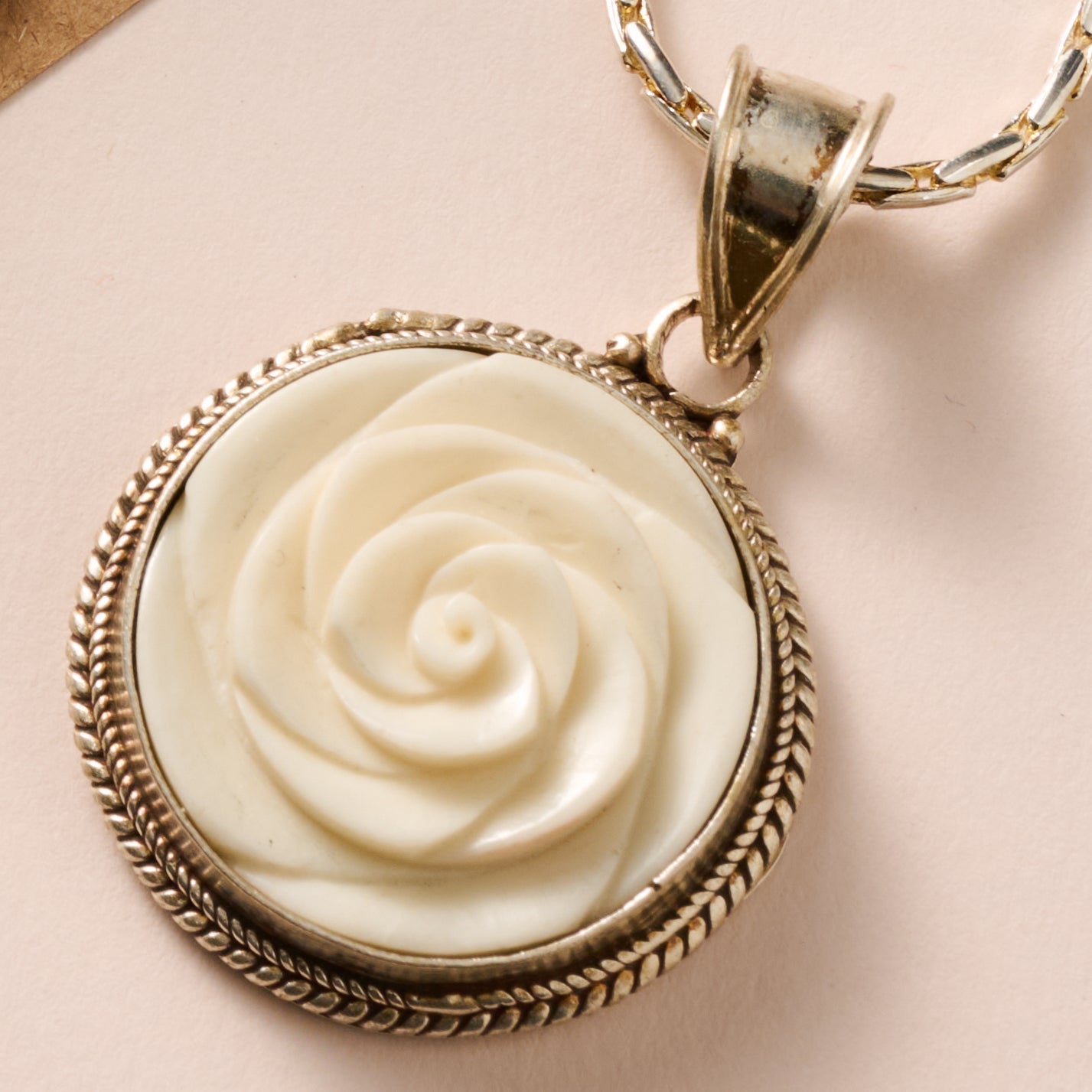 Bagaica Rose Carved Bone Necklace