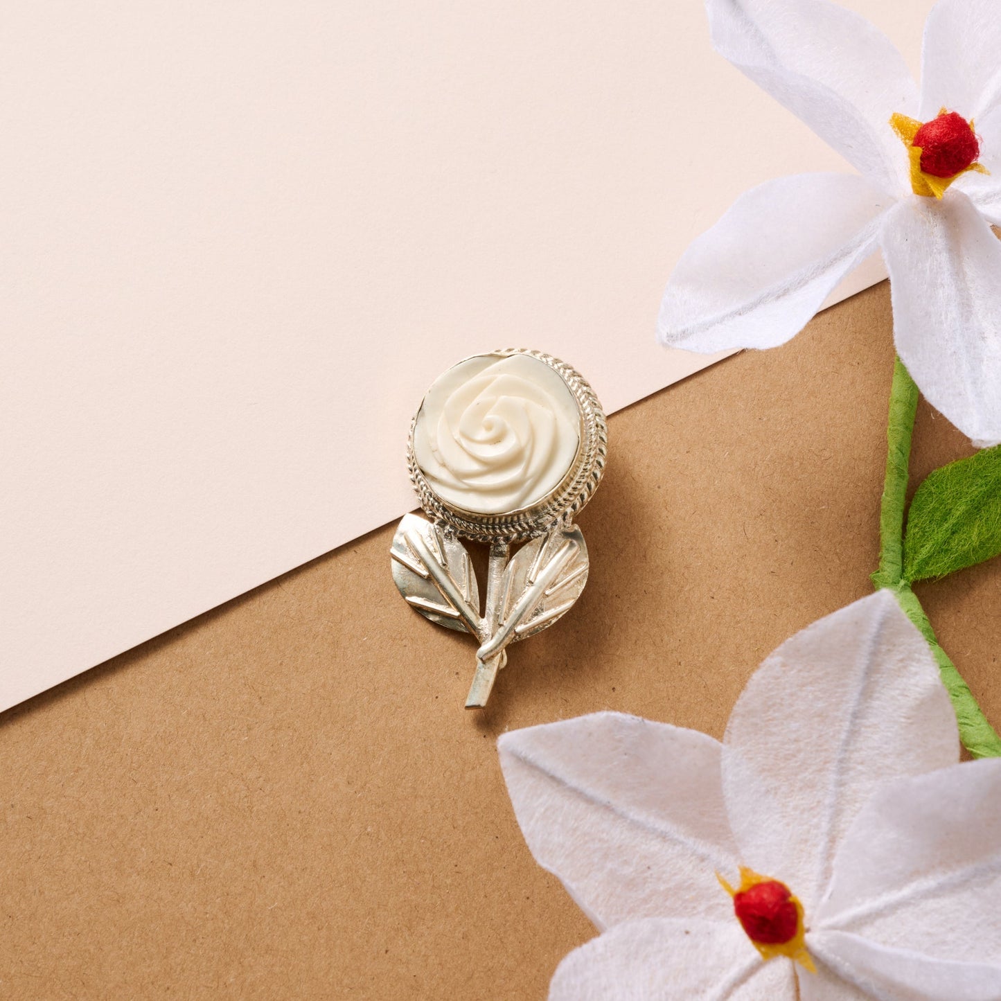 Bagaica Rose Carved Bone Pin