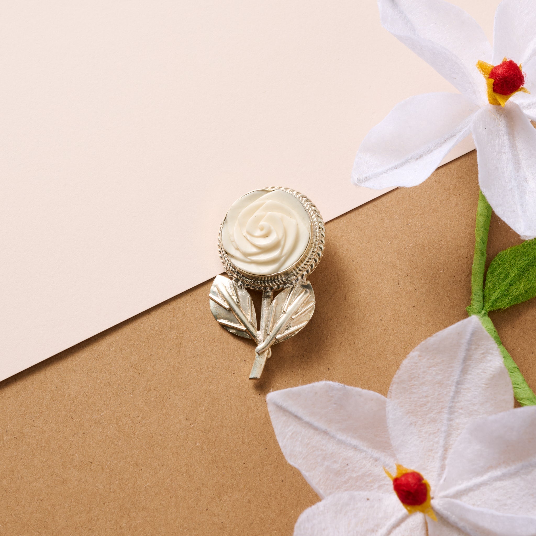 Bagaica Rose Carved Bone Pin