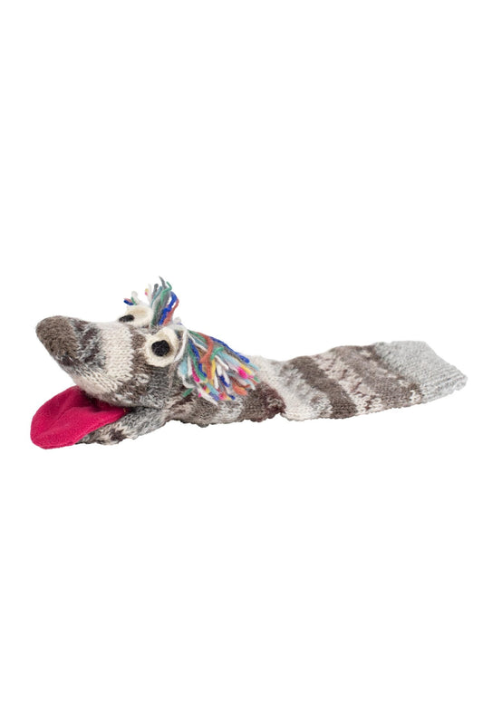 Puppet sock monster wild hair wool 14L gray/multi