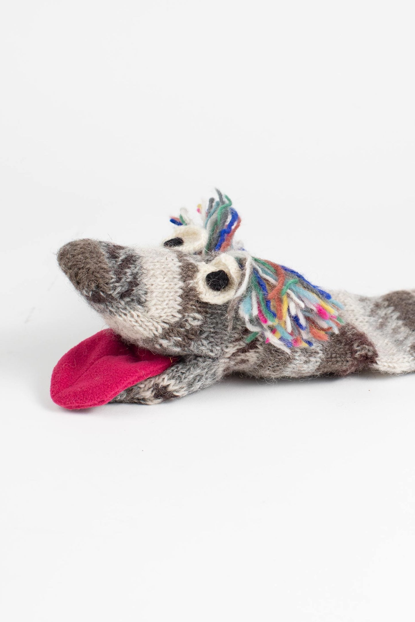 Puppet sock monster wild hair wool 14L gray/multi