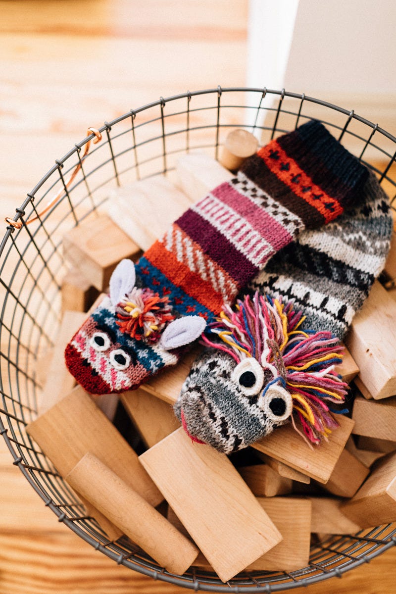 Puppet sock monster wild hair wool 14L gray/multi