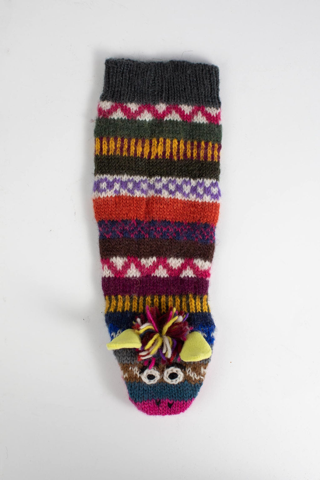 Puppet sock monster w/ears wool 14L multi/asst