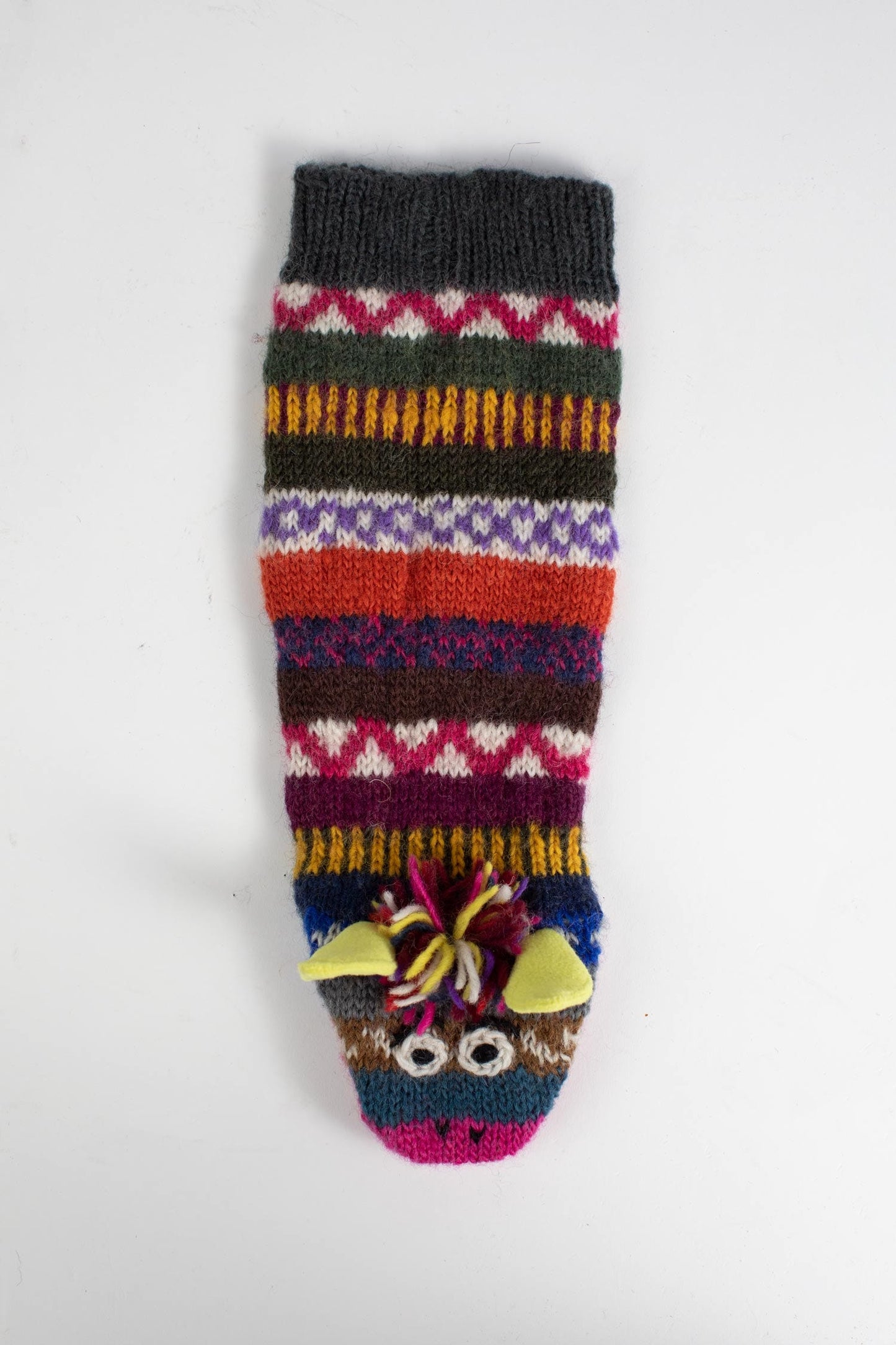 Puppet sock monster w/ears wool 14L multi/asst