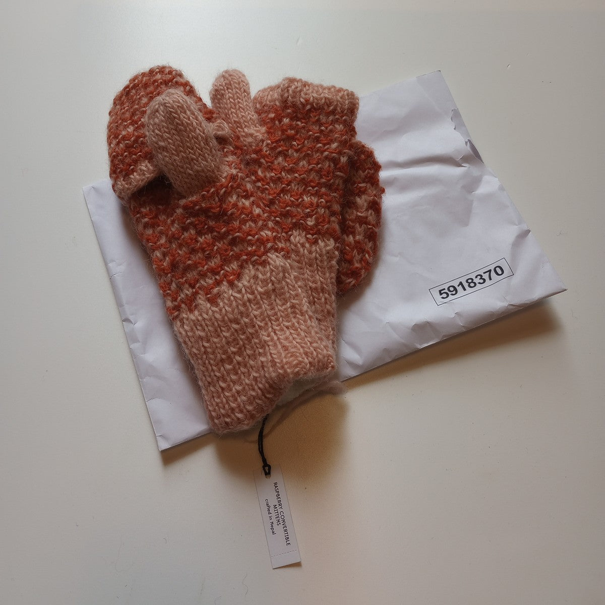 Mittens convertible check lined wl/poly pink/coral