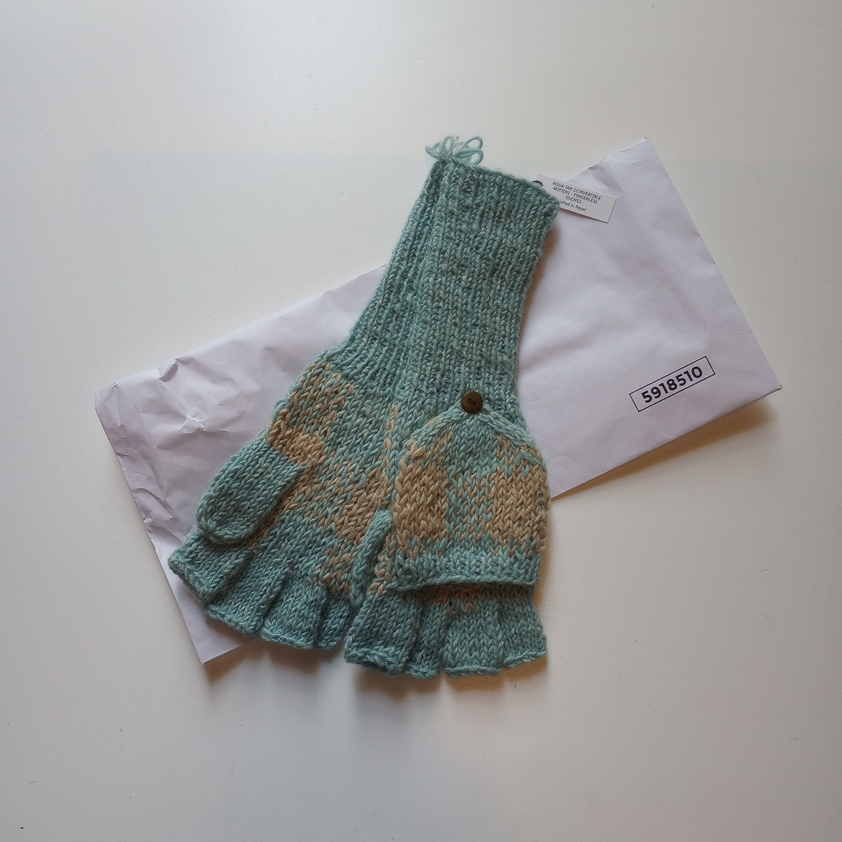 Mittens convertible wl/banana 12L aqua/tan