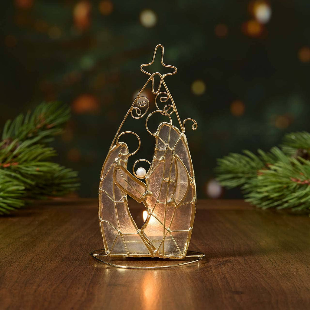 Capiz Holy Family Nativity Votive Candle Holder