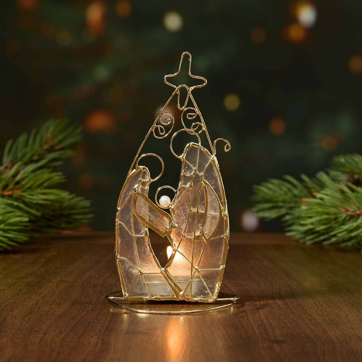 Capiz Holy Family Nativity Votive Candle Holder