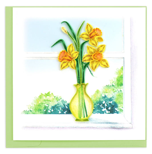Quilled Greeting Card, "Daffodil Vase"