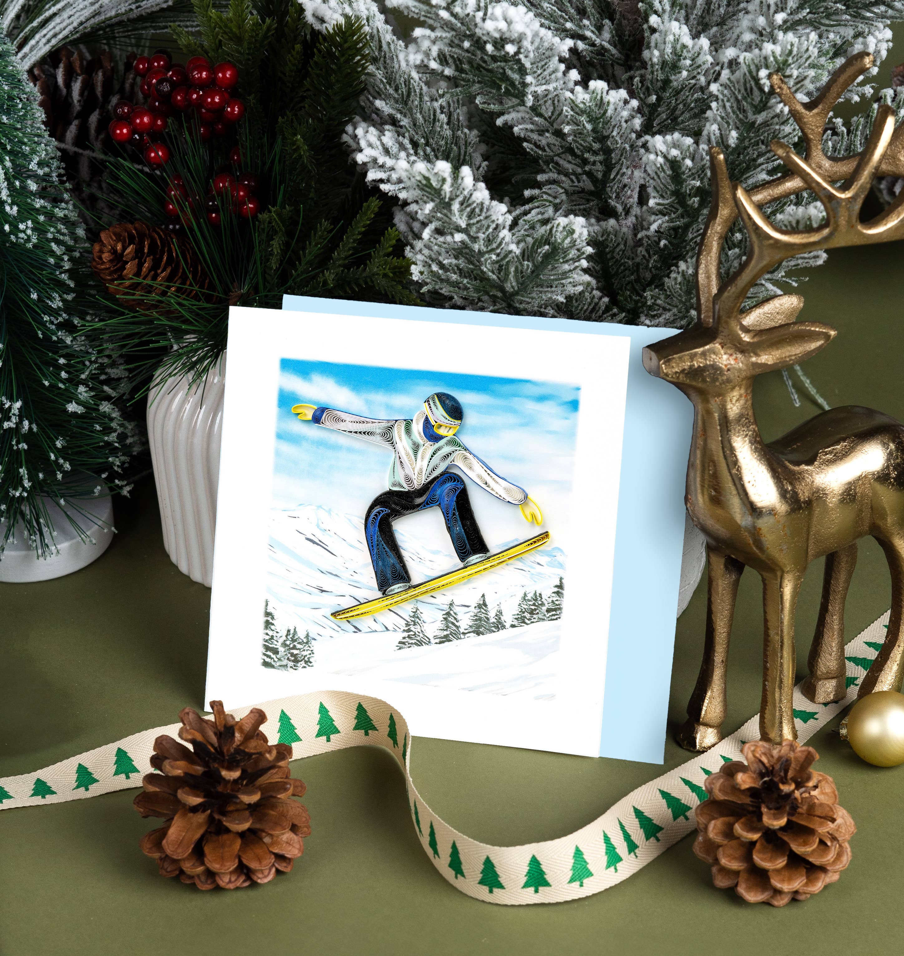 Quilled Greeting Card, "Backcountry Snowboarder"