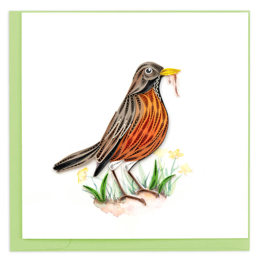 Quilled Greeting Card, "Robin with Worm"