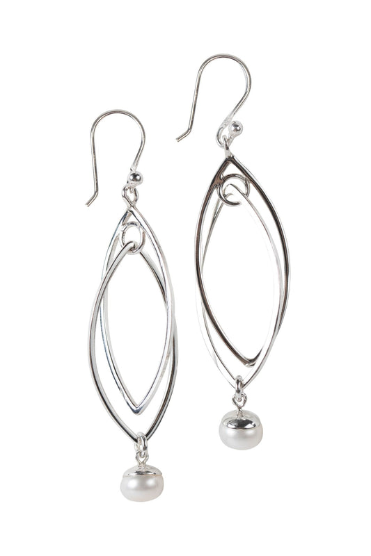 Earrings oval in oval pearl/strlg 3L white/silver