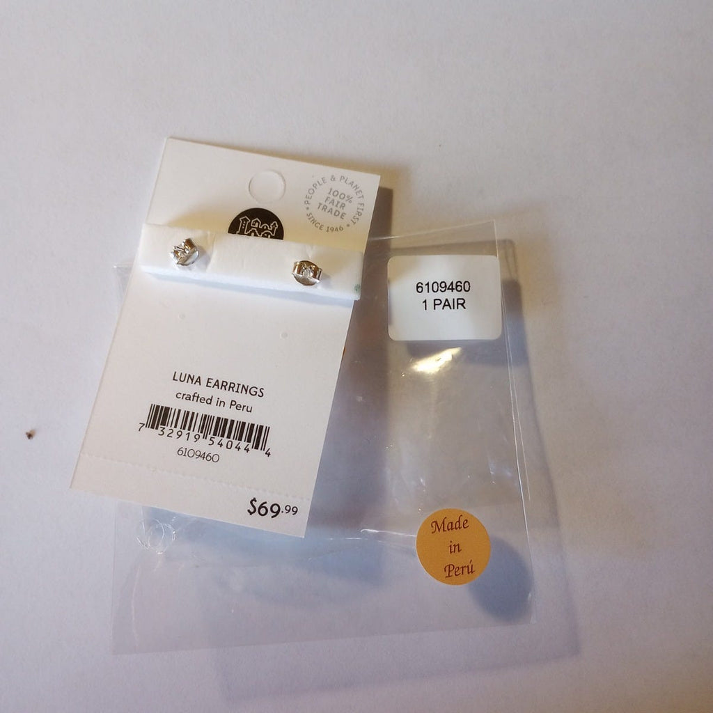 Earrings post luna disc/bar MOP/strlg 1L crm/silv