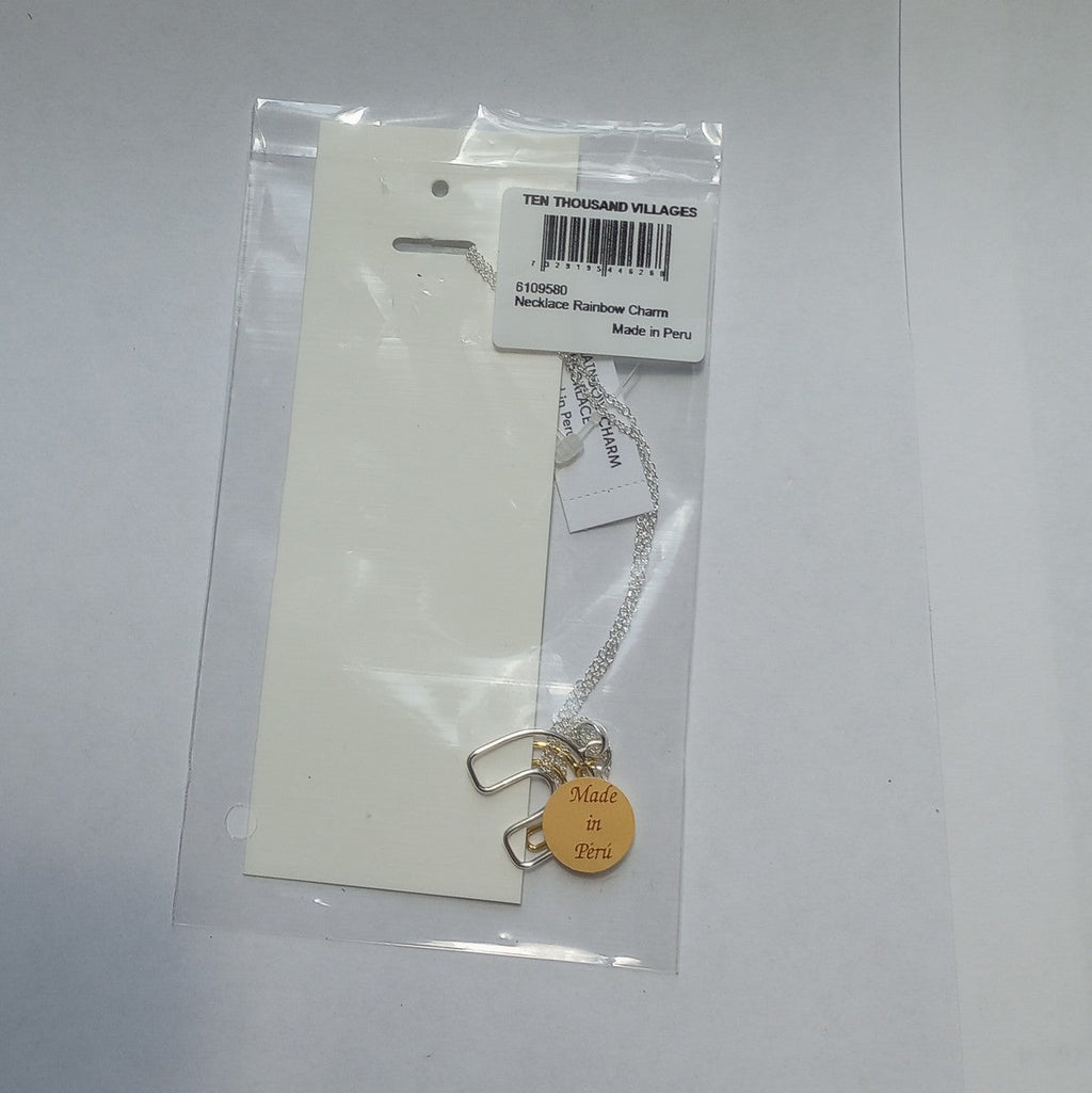 Necklace rainbow charm sterling 17L silver/gold