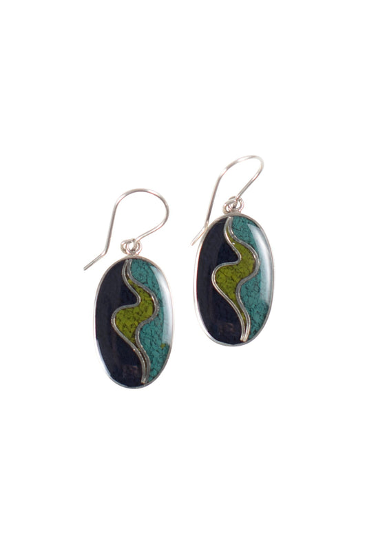 Earrings oval resin/alpaca 1.5L navy/green