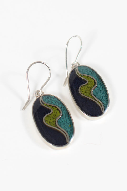 Earrings oval resin/alpaca 1.5L navy/green