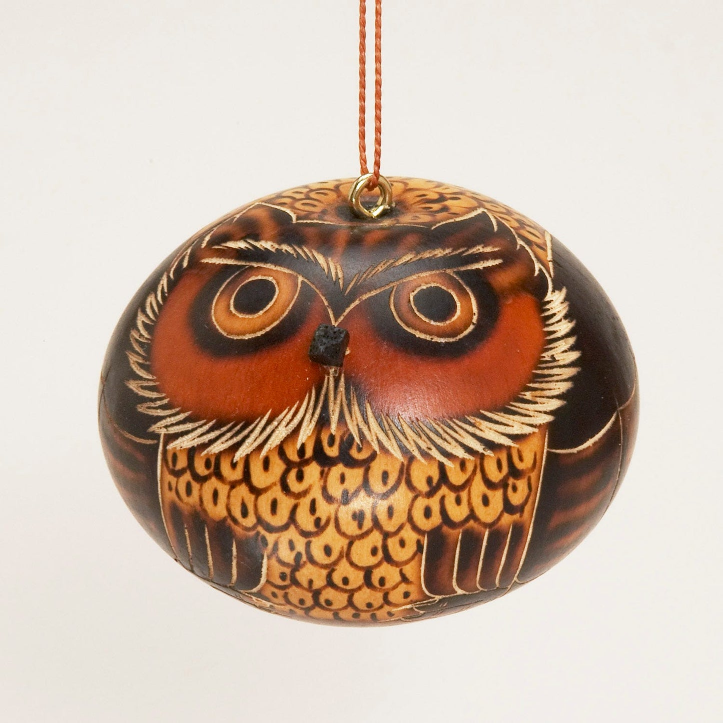Ornament owl gourd asst brn/rust/blk