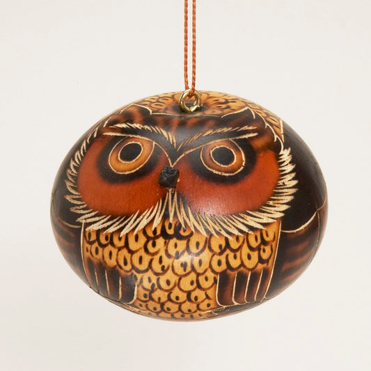 Ornament owl gourd asst brn/rust/blk
