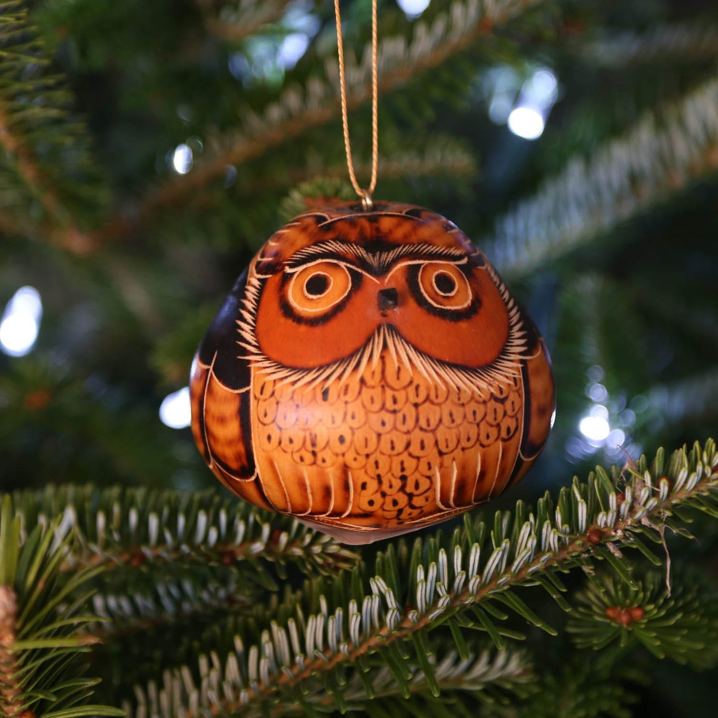 Ornament owl gourd asst brn/rust/blk