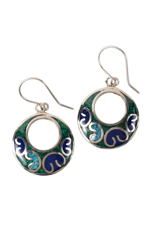 Earrings hollow disc geo resin/alpc .75D blu/grn