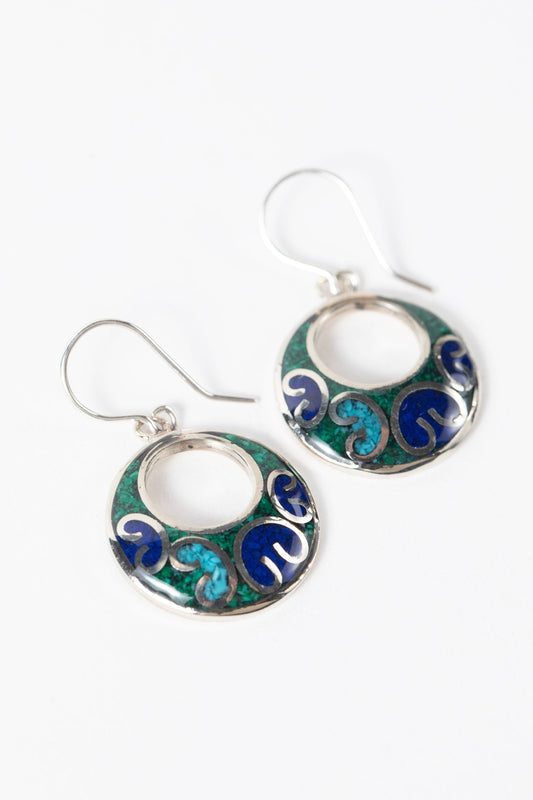 Earrings hollow disc geo resin/alpc .75D blu/grn
