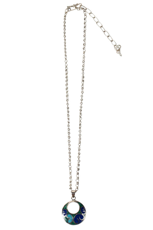 Necklace hollow disc geo resin/alpc 1D/16L blu/grn