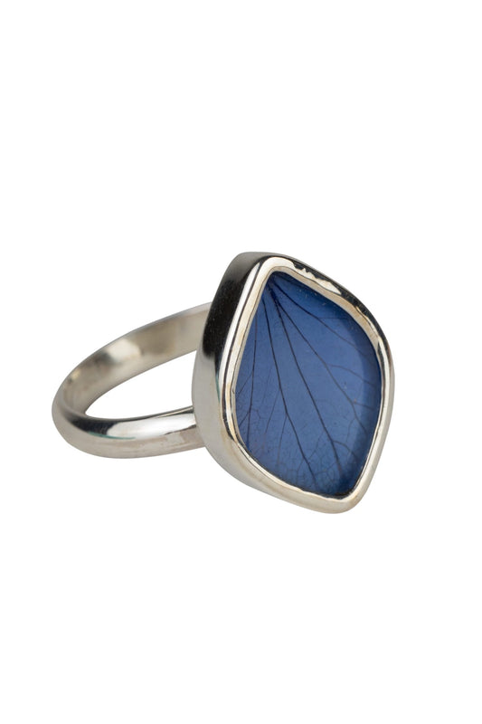 Ring cuff flower petal sterling .75L/.75D silv/blu