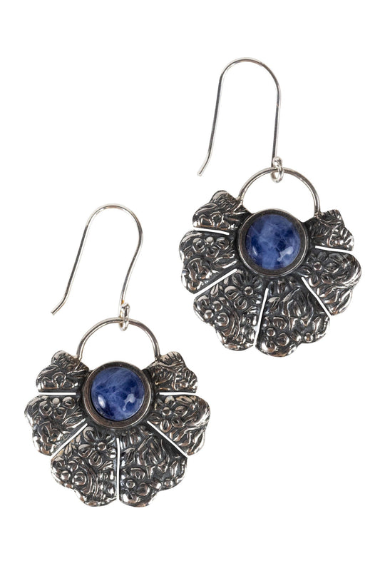Earrings floral fan sodalite/strlg 1.5L silv/navy
